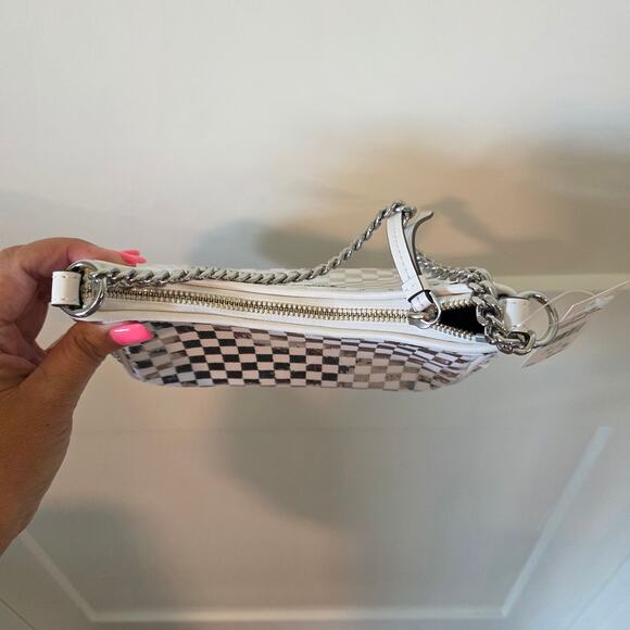 Michael Kors Jet Set Charm Checkered Sequins Pouchette Shoulder Bag  Silver NEW - Picture 4 of 6